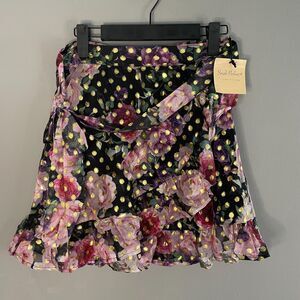 Smak Parlour Womens S Pink Floral and Gold Dot Flare Skirt NWT